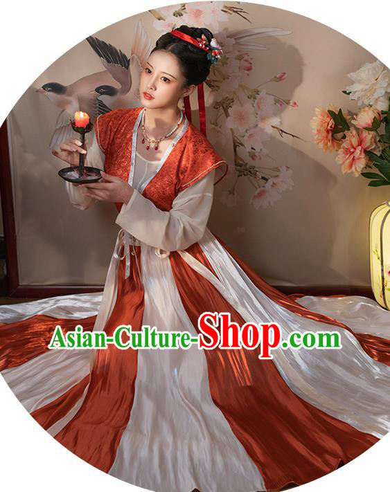 Chinese Tang Dynasty Court Woman Hanfu Dress Traditional Garment Costumes Ancient Young Beauty Clothing