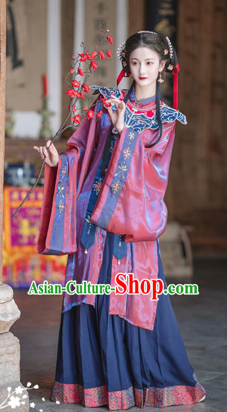 Chinese Ming Dynasty Noble Lady Garment Costumes Ancient Patrician Woman Long Gown and Skirt Complete Set
