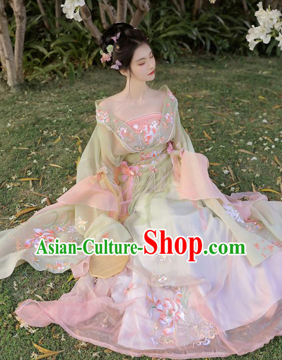 Chinese Ancient Flower Goddess Dresses Traditional Hanfu Garments Jin Dynasty Court Woman Costumes Complete Set