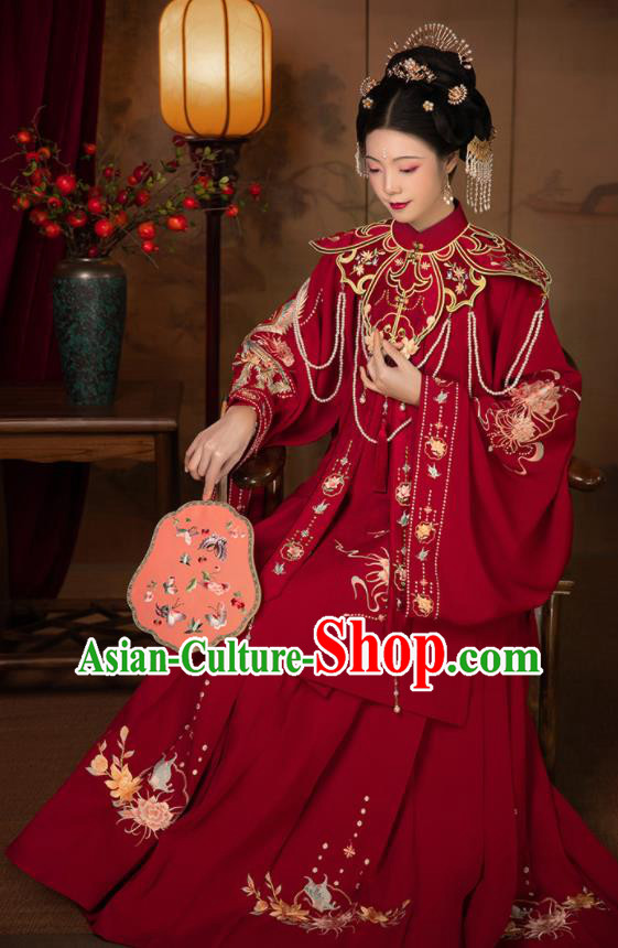 Chinese Ming Dynasty Bride Costumes Ancient Young Woman Red Dresses Traditional Wedding Hanfu Garments