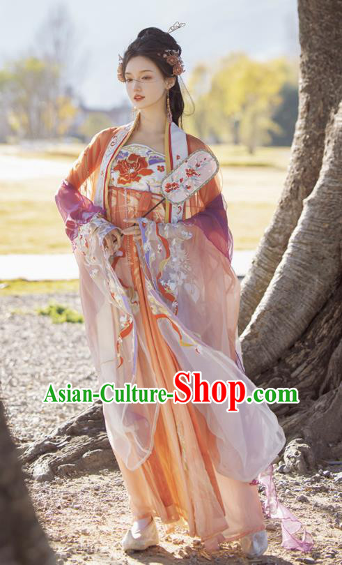 Chinese Ancient Princess Ruqun Dresses Traditional Noble Lady Hanfu Costumes Tang Dynasty Young Woman Embroidered Clothing