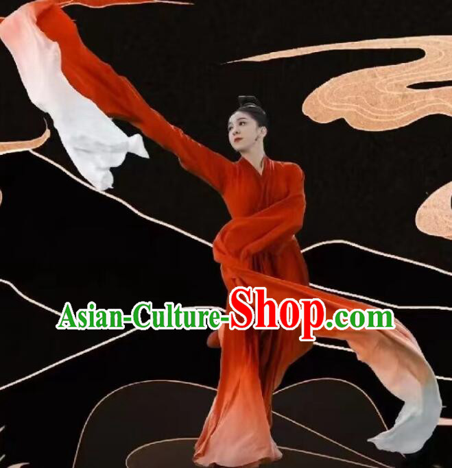 Chinese Classical Dance Clothing  Spring Festival Gala Red Dress Water Sleeve Dance Costume