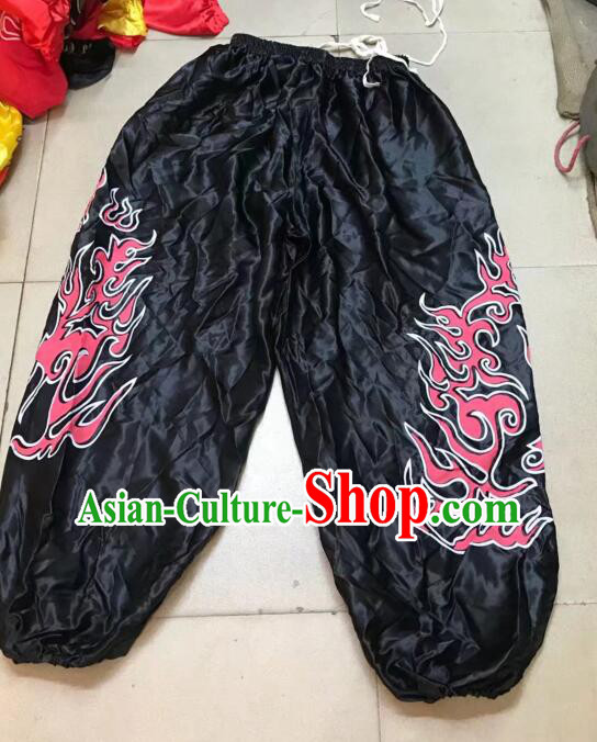 Chinese Handmade Black Lion Trousers Professional Lion Dancer Printing Pants Kung Fu Pants