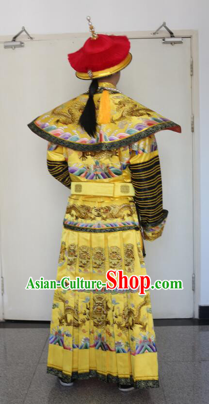 Chinese Ancient Emperor Clothing Qing Dynasty Embroidered Dragon Robe Monarch Garment Costumes