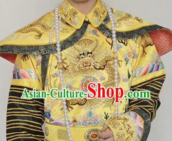 Chinese Ancient Emperor Clothing Qing Dynasty Embroidered Dragon Robe Monarch Garment Costumes