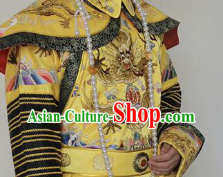 Chinese Ancient Emperor Clothing Qing Dynasty Embroidered Dragon Robe Monarch Garment Costumes