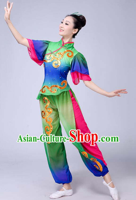 Chinese Folk Dance Outfit Fan Dance Costumes Yangko Dance Clothing Women Group Dance Fashion