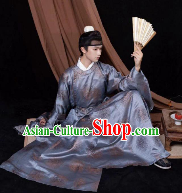 Chinese Ming Dynasty Daily Round Necked Gown Ancient Scholar Clothing for men