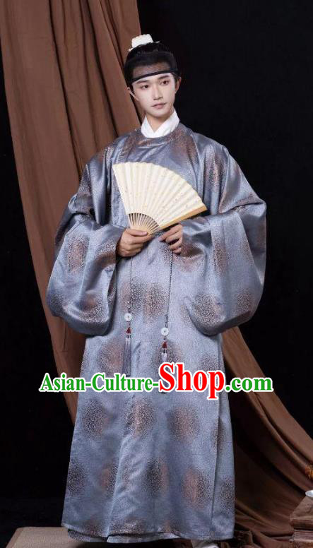 Chinese Ming Dynasty Daily Round Necked Gown Ancient Scholar Clothing for men