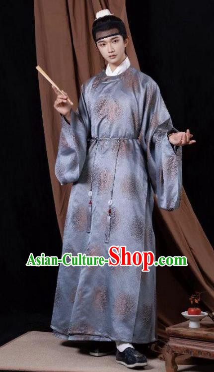 Chinese Ming Dynasty Daily Round Necked Gown Ancient Scholar Clothing for men