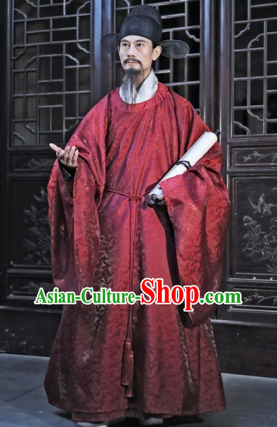 Chinese Ancient Official Clothing Traditional Red Wide Sleeve Gown Ming Dynasty Garment Costume for Men