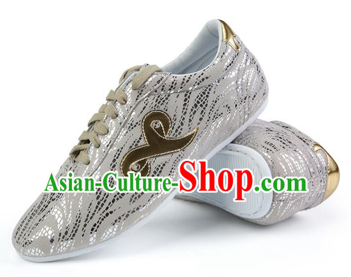 Chinese Kung Fu Shoes Professional Martial Arts Shoes Wushu Competition Silvery White Shoes
