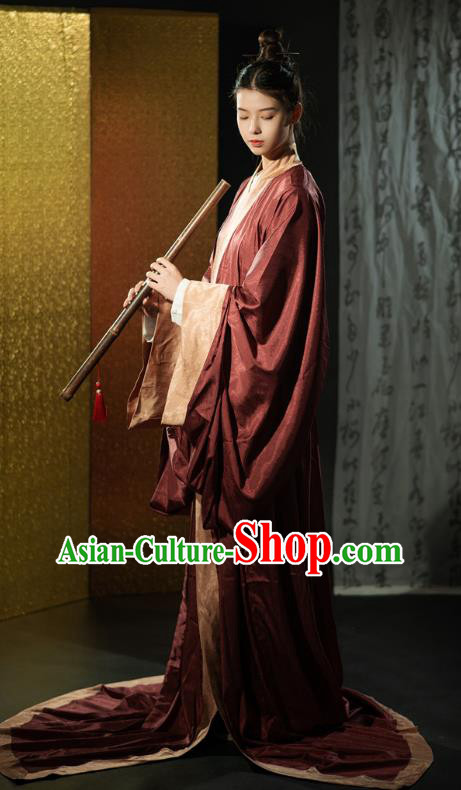 Chinese Traditional Han Fu Straight Front Robe Qin Dynasty Prince Costume Ancient Childe Clothing