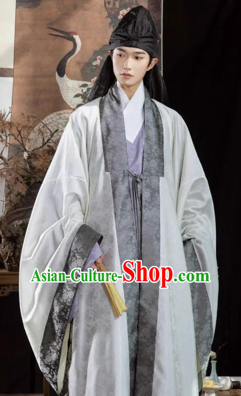Chinese Ancient Scholar Garment Costumes Hanfu Cape and Lilac Gown Ming Dynasty Young Man Clothing Complete Set