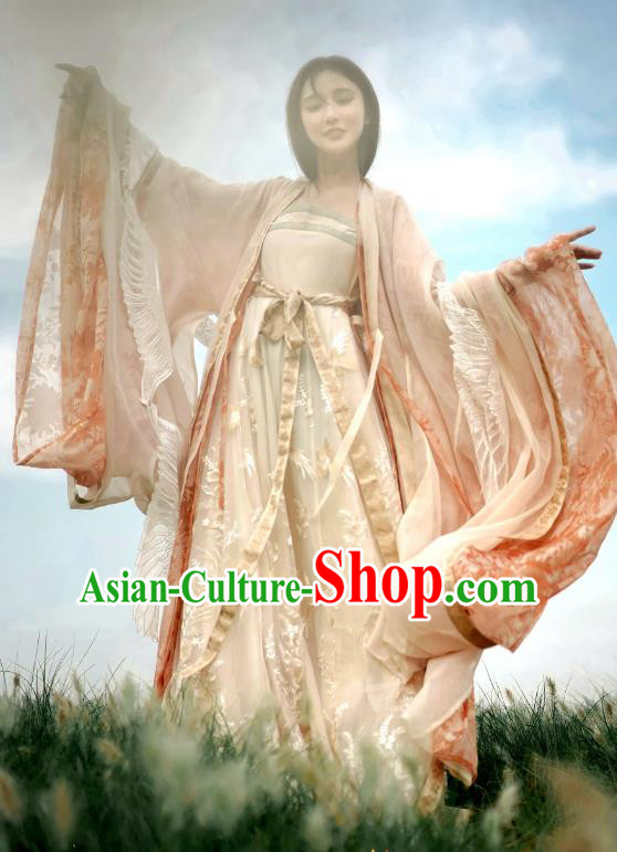 Chinese Tang Dynasty Imperial Consort Clothing Embroidered Hanfu Dresses Ru Qun and Cape Ancient Princess Garment Costumes