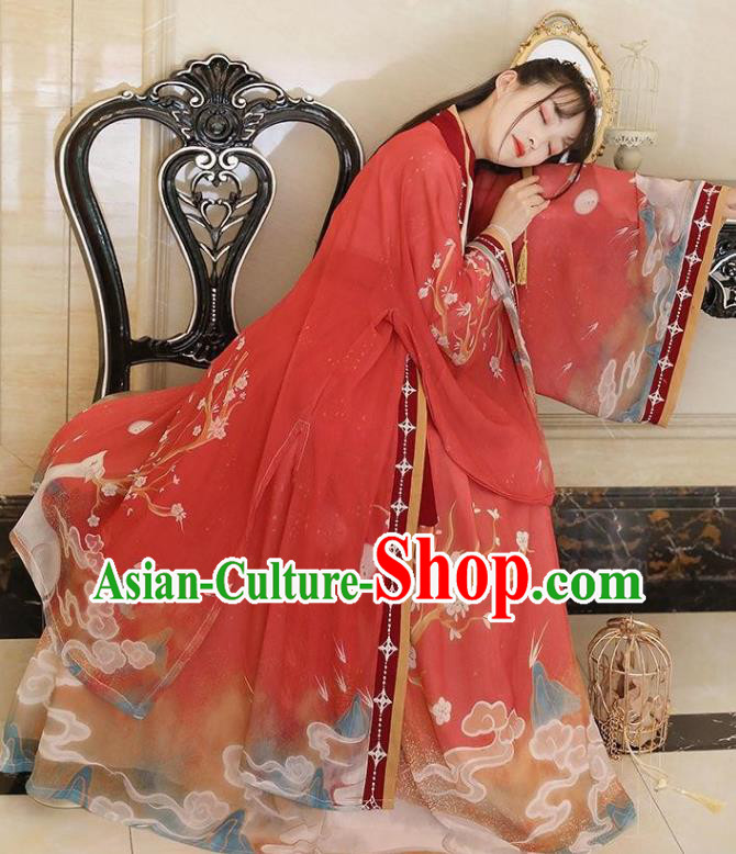 Chinese Ancient Young Swordswoman Clothing Jin Dynasty Princess Garment Costumes Hanfu Red Dresses
