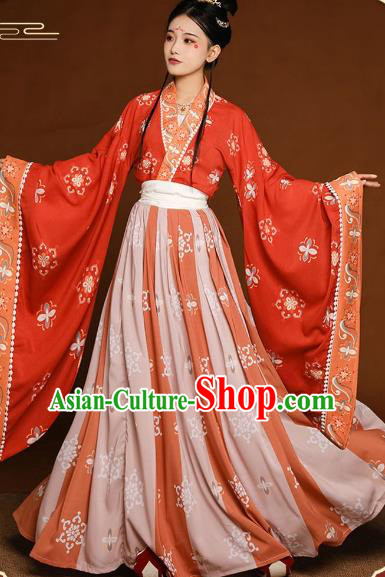 Chinese Southern and Northern Dynasties Princess Garment Costumes Hanfu Red Dresses Ancient Court Beauty Clothing