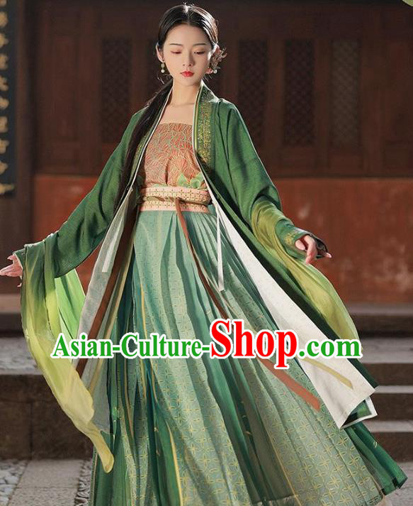 Chinese Song Dynasty Court Princess Garment Costumes Hanfu BeiZi Green Dresses Ancient Palace Beauty Clothing