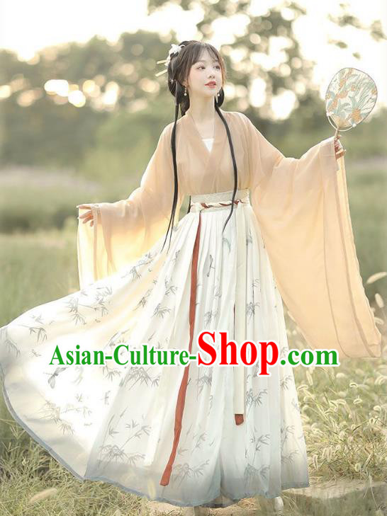 Chinese Ancient Young Lady Clothing Jin Dynasty Princess Garment Costumes Hanfu Dresses Printing Bamboo Ruqun