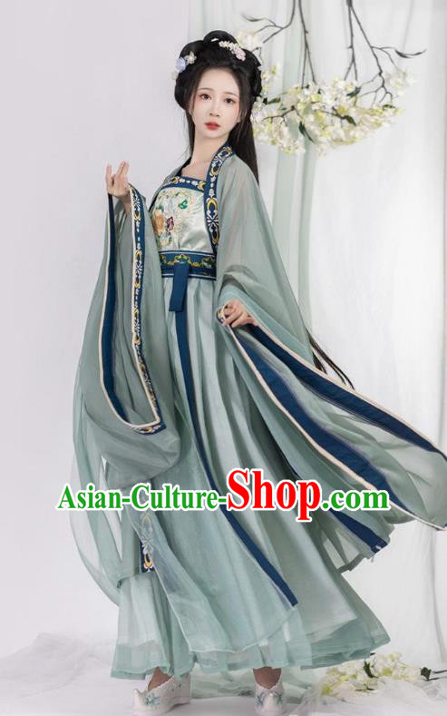 Chinese Tang Dynasty Imperial Princess Garment Costumes Ruqun Hanfu Clothing Ancient Palace Woman Green Dresses