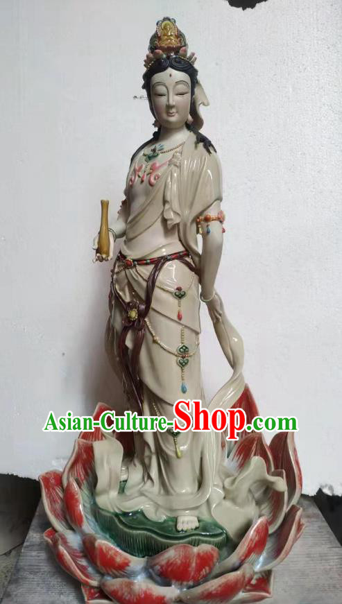 Chinese Kwan Yin Figurine Guan Yin Statue Shiwan Ceramic Avalokitesvara Sculpture