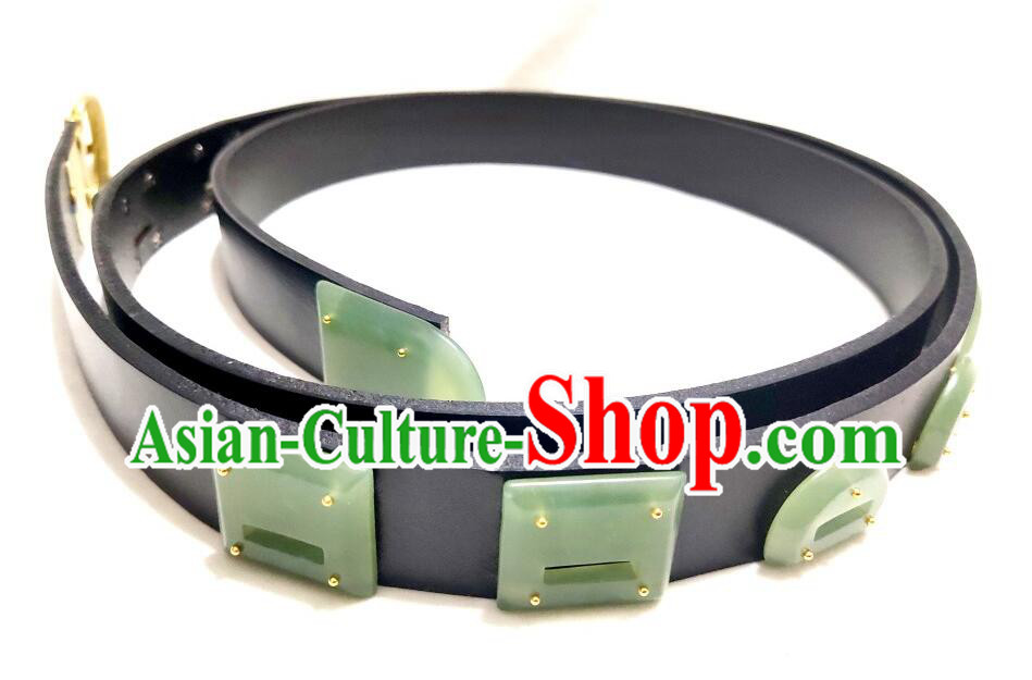 Chinese Tang Dynasty Jade Belt Ancient Hanfu Belts Traditional Leather Waistband for Men