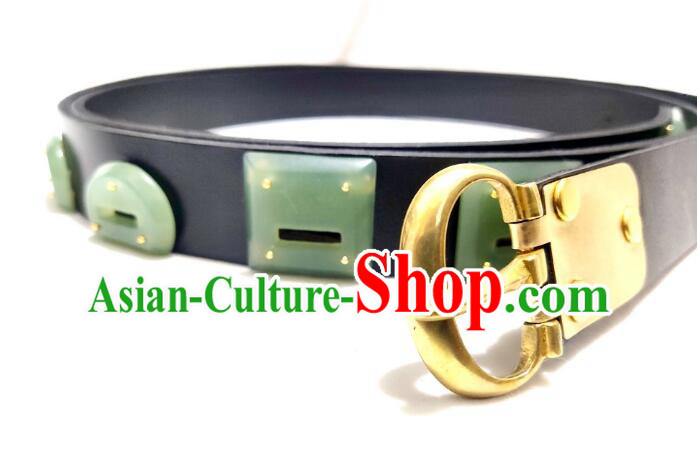 Chinese Tang Dynasty Jade Belt Ancient Hanfu Belts Traditional Leather Waistband for Men