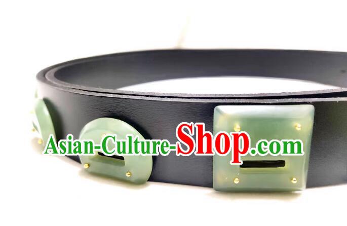 Chinese Tang Dynasty Jade Belt Ancient Hanfu Belts Traditional Leather Waistband for Men