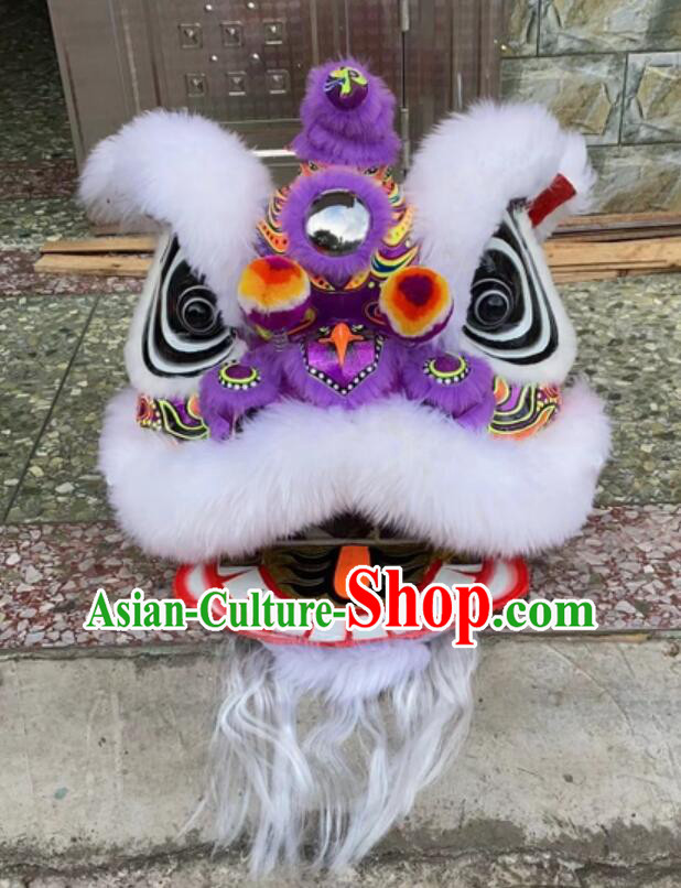 Top Handmade White Wool Fut San Lion Performance and Competition Lion Dance Costumes Complete Set
