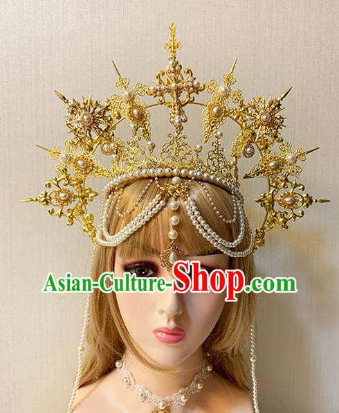 Handmade Goddess Hair Jewelry Stage Show Headpieces Top Catwalks Queen Golden Crown