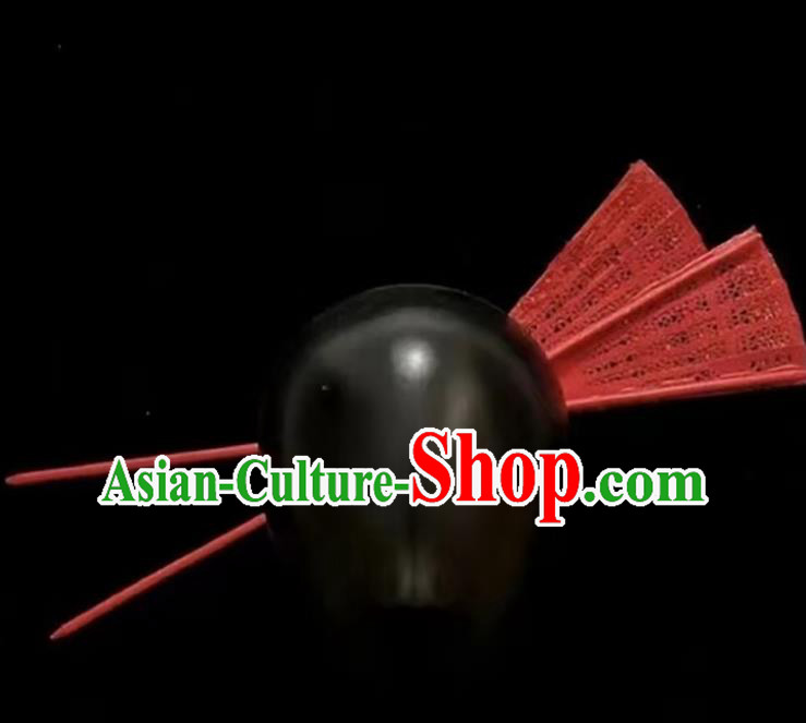 Chinese Modern Fancywork Headdress Professional Stage Performance Red Fan Hairpins