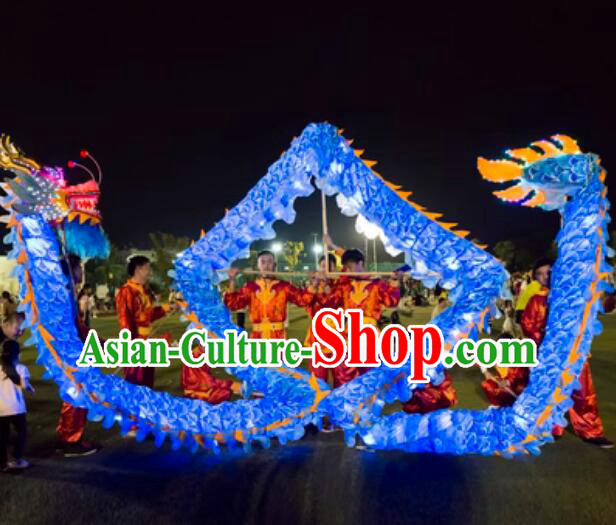 Blue Silk Chinese Luminous Dragon Dancing Props LED Lights Dragon Dance Costumes Complete Set for 19-20 People