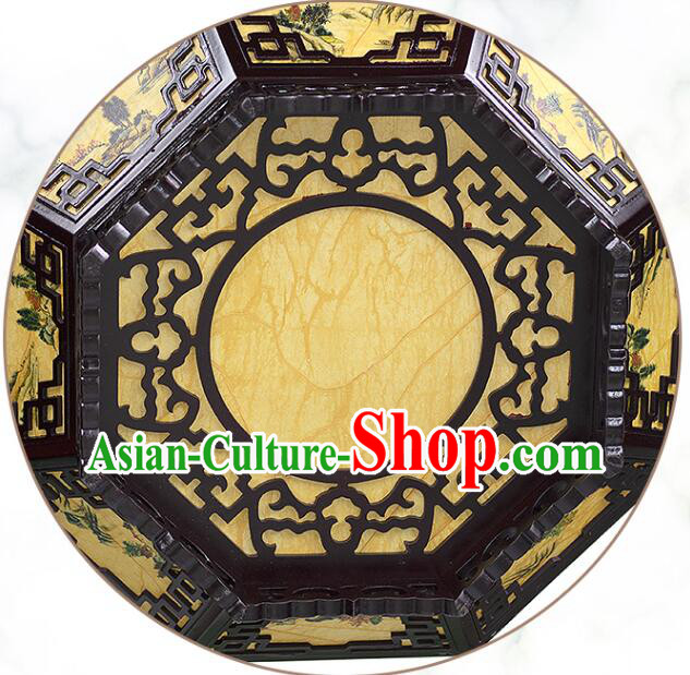 Chinese Wood Large Palace Lantern Hand Painted Landscape Ceiling Lantern