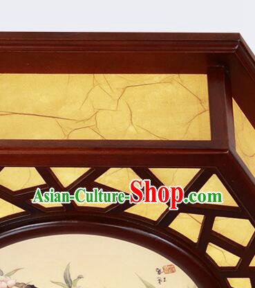 Chinese Painting of Birds and Flowers Lantern Handmade Wood Lantern Traditional Ceiling Parchment Lamp