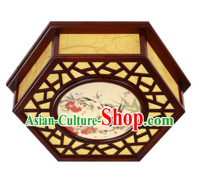 Chinese Painting of Birds and Flowers Lantern Handmade Wood Lantern Traditional Ceiling Parchment Lamp