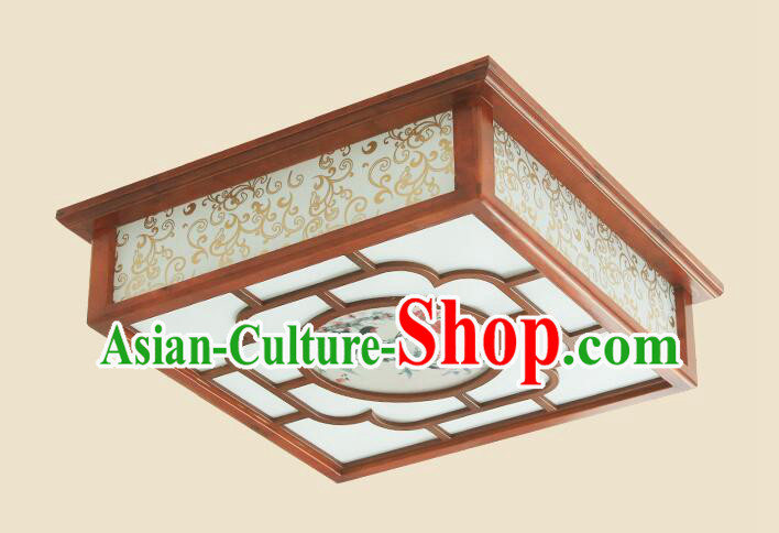 Chinese Traditional Ceiling Lamp Painting of Birds and Flowers Lantern Handmade Wood Lantern