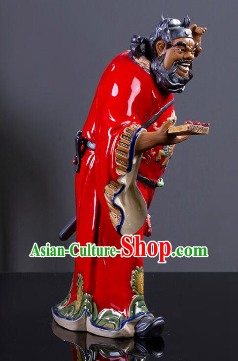 Chinese Ceramics Zhong Kui Statue Bringing Blessings To Hall Hand Made Shi Wan Artistic