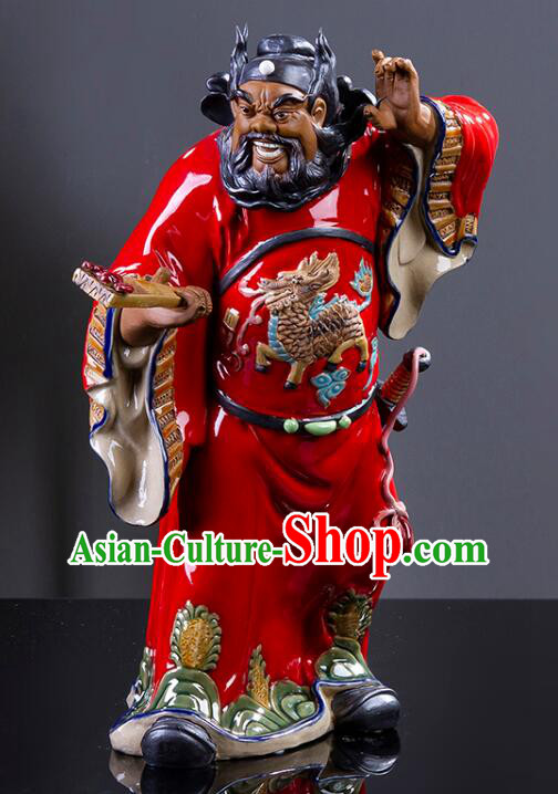 Chinese Ceramics Zhong Kui Statue Bringing Blessings To Hall Hand Made Shi Wan Artistic