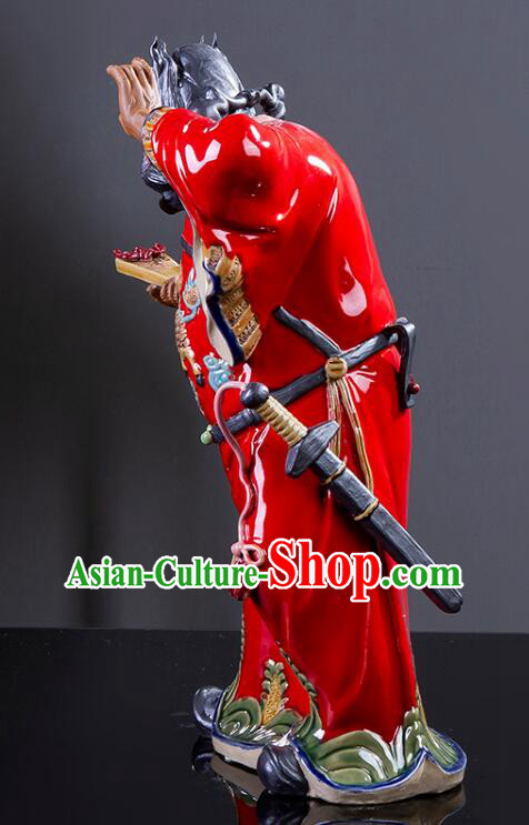 Chinese Ceramics Zhong Kui Statue Bringing Blessings To Hall Hand Made Shi Wan Artistic