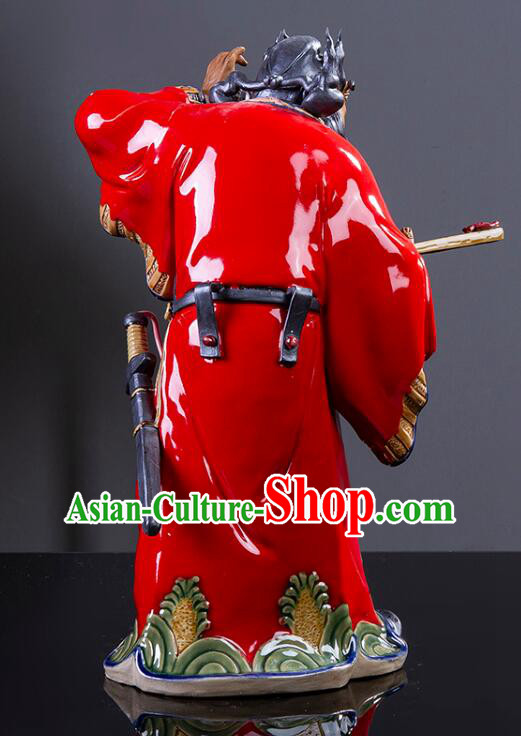 Chinese Ceramics Zhong Kui Statue Bringing Blessings To Hall Hand Made Shi Wan Artistic