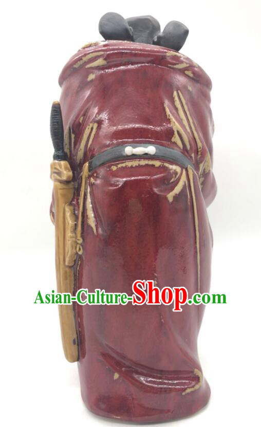 Chinese Ceramics Artistic Zhong Kui Catching Ghost Statue Hand Made Shi Wan Figurine