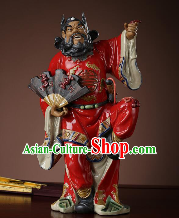 Chinese Hand Made Shi Wan Figurine Ceramics Artistic Zhong Kui Leading Luck Statue