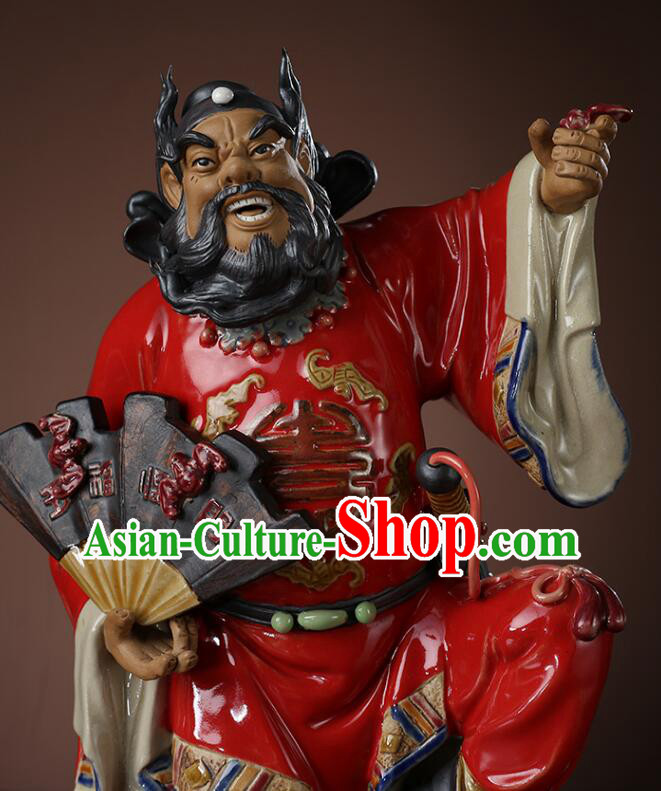 Chinese Hand Made Shi Wan Figurine Ceramics Artistic Zhong Kui Leading Luck Statue