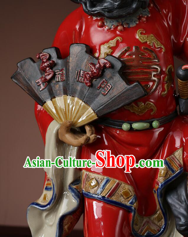 Chinese Hand Made Shi Wan Figurine Ceramics Artistic Zhong Kui Leading Luck Statue