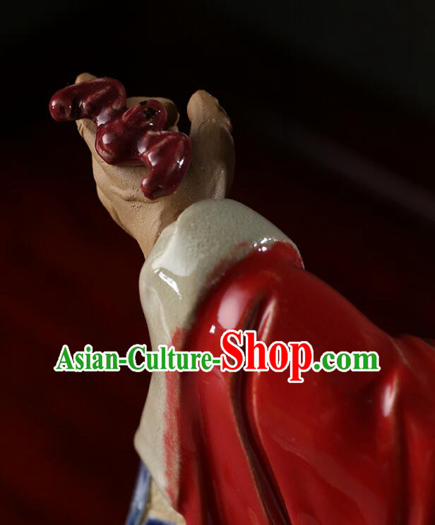 Chinese Hand Made Shi Wan Figurine Ceramics Artistic Zhong Kui Leading Luck Statue