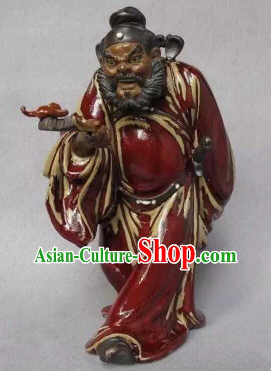 Chinese Hand Made Shi Wan Artistic Ceramics Zhong Kui Statue Bringing Blessings To Hall