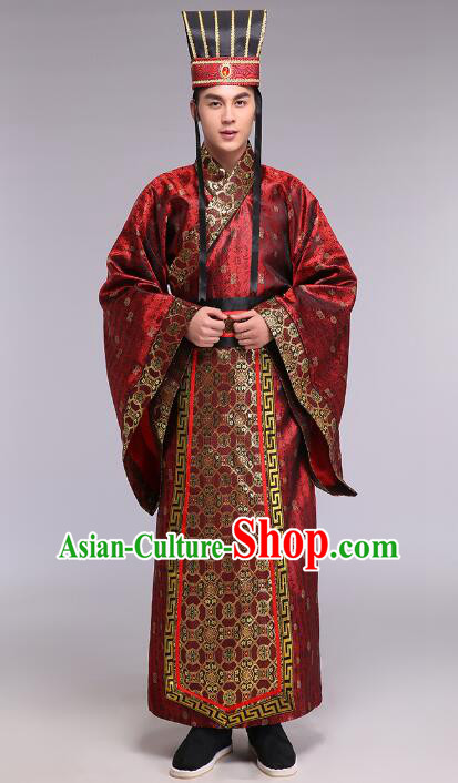 Chinese Han Dynasty Official Clothing Ancient Minister Costumes and Hat Complete Set