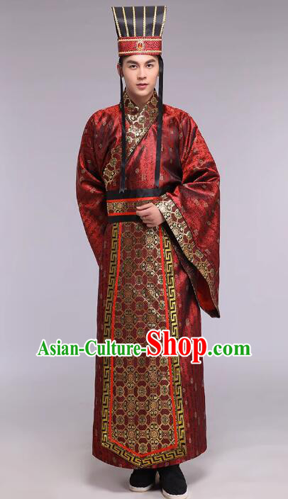 Chinese Han Dynasty Official Clothing Ancient Minister Costumes and Hat Complete Set