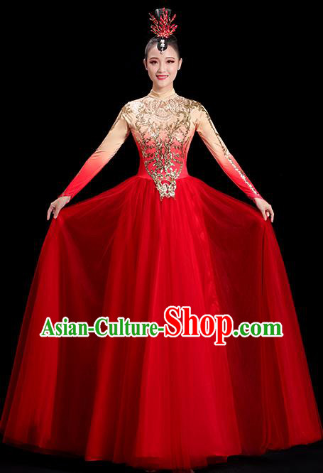 Professional Opening Dance Red Dress Women Group Dance Clothing Chorus Performance Costume