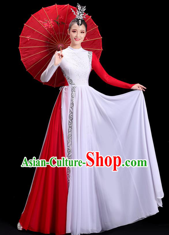 Chinese Spring Festival Gala Opening Dance White Dress Women Group Chorus Clothing Umbrella Dance Costume